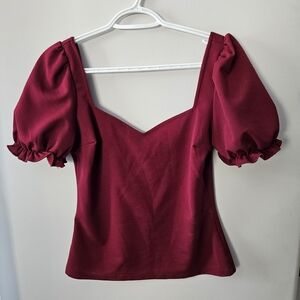 SHEIN Burgundy Puff Sleeve Blouse
